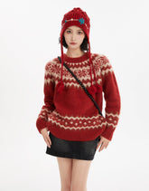 Red Fair Isle Floral Pattern Pullover - COPPING THREADS - CT Select